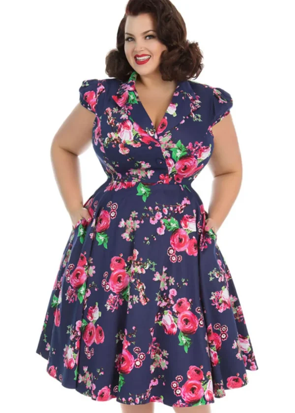 Hearts & Roses Midnight Garden 50's Swing Dress Navy