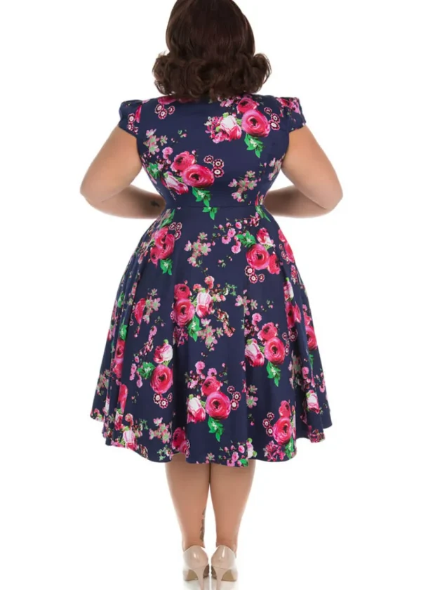 Hearts & Roses Midnight Garden 50's Swing Dress Navy