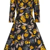 Hearts & Roses Mila Floral 50's Swing Dress Black