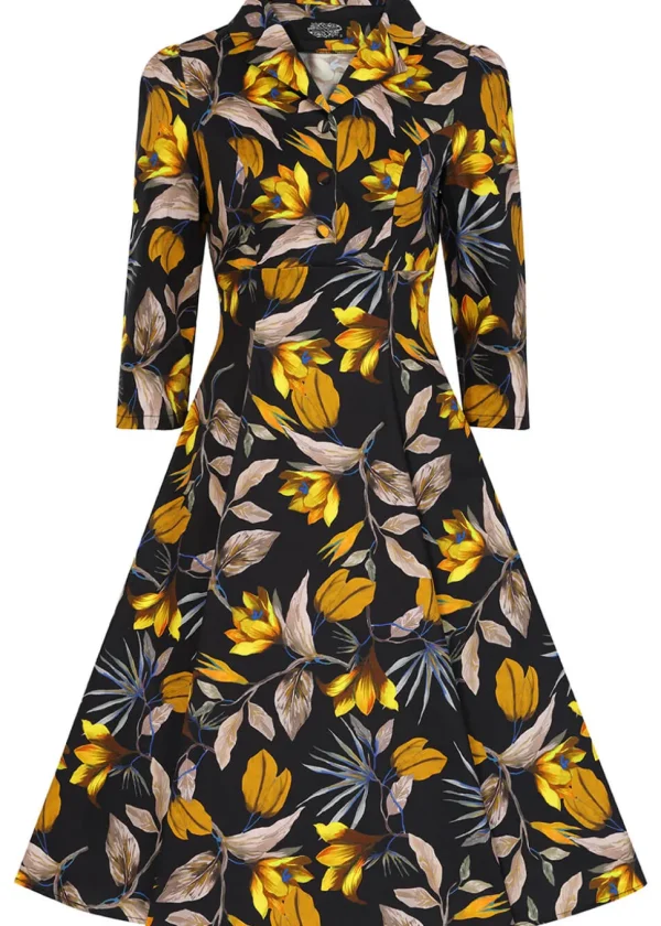 Hearts & Roses Mila Floral 50's Swing Dress Black