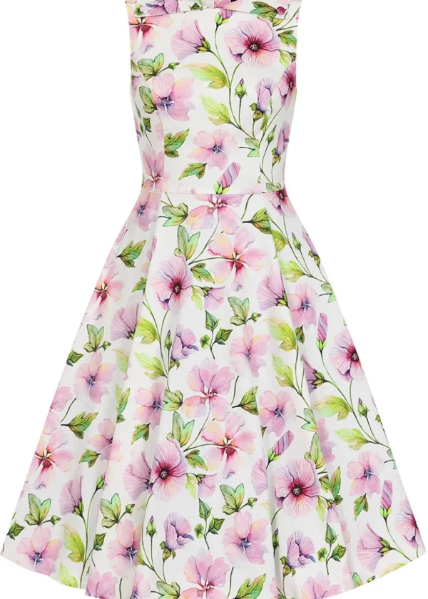 Hearts & Roses Naomi Floral 50's Swing Dress White