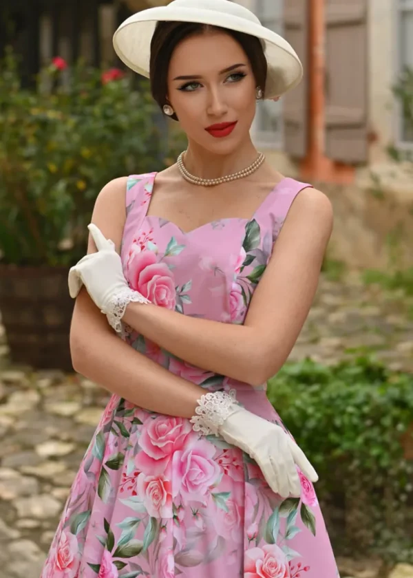 Hearts & Roses Nellie Floral 50's Swing Dress Pink