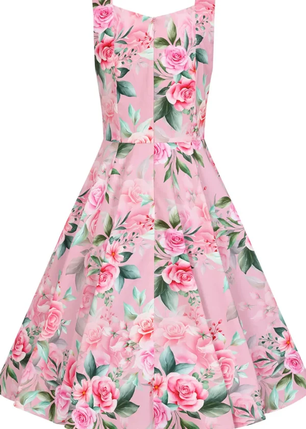 Hearts & Roses Nellie Floral 50's Swing Dress Pink