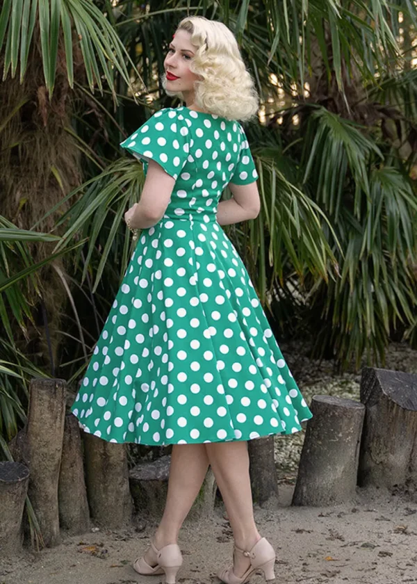 Hearts & Roses Nina Polkadot 50's Swing Dress Green