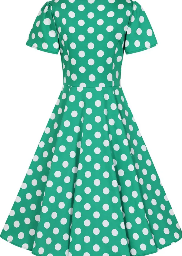Hearts & Roses Nina Polkadot 50's Swing Dress Green