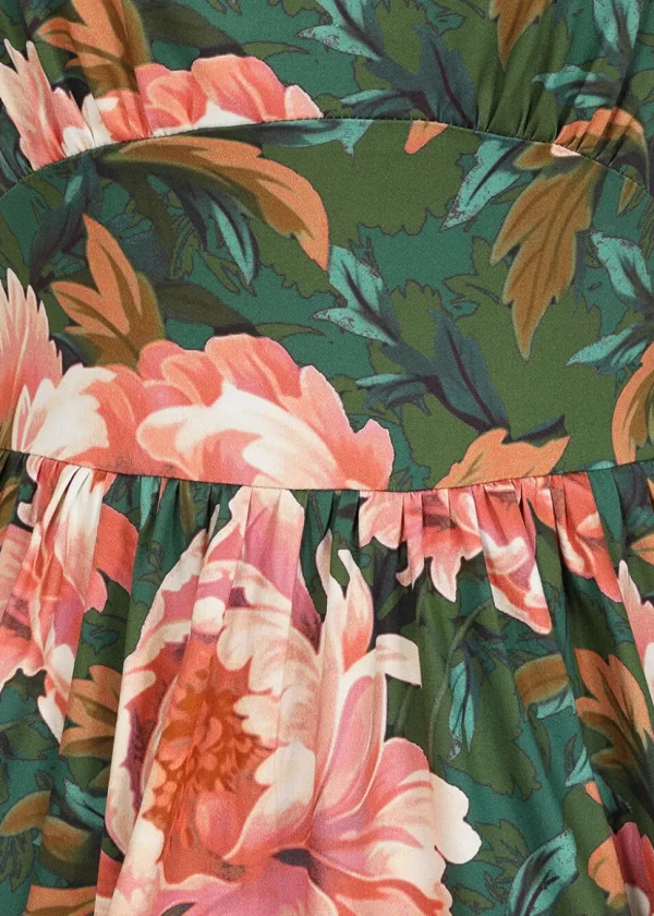 Hearts & Roses Norah Floral 50's Swing Dress Green