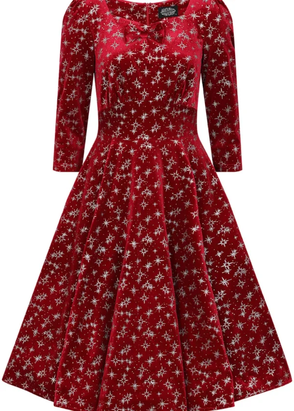 Hearts & Roses Paris Sparkle Velvet 50's Swing Dress Red