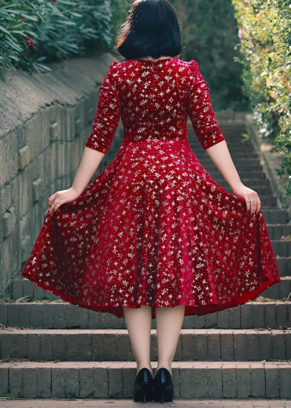 Hearts & Roses Paris Sparkle Velvet 50's Swing Dress Red