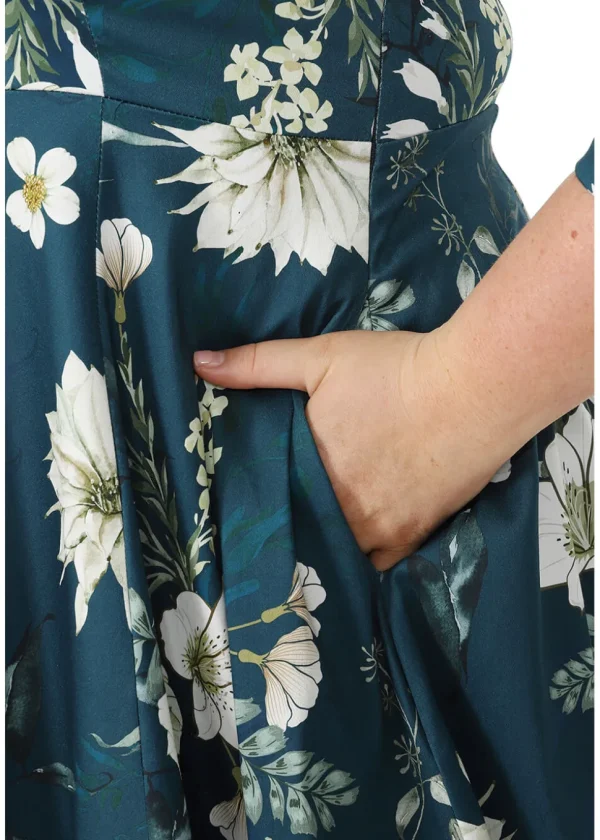 Hearts & Roses Petal Floral 50's Swing Dress Blue