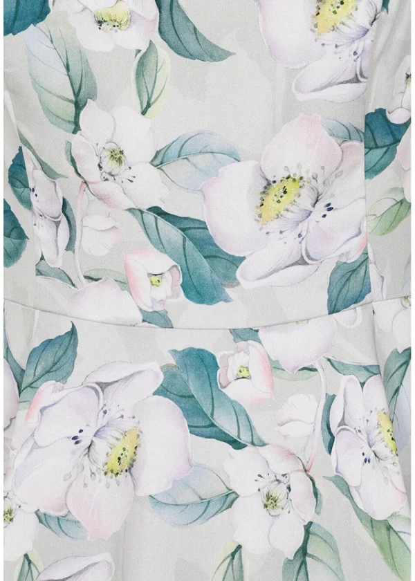 Hearts & Roses Rey Floral 50's Swing Dress Grey