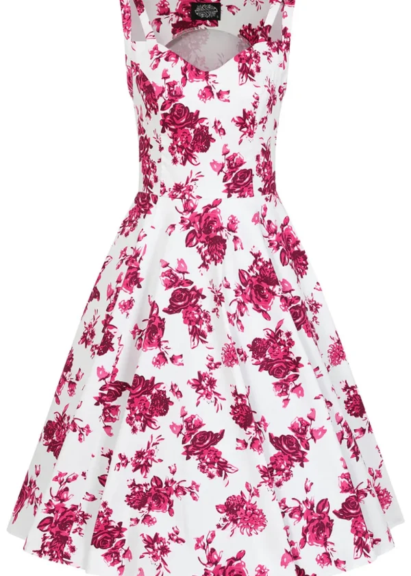 Hearts & Roses Rosaceae Floral 50's Swing Dress White Pink