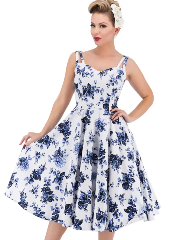 Hearts & Roses Rosanne 50's Swing Dress White Blue