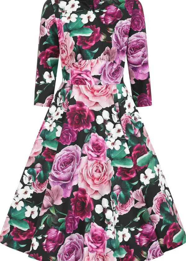 Hearts & Roses Sydney Floral 50's Swing Dress Purple