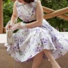 Hearts & Roses Tasha Floral 50's Swing Dress White Blue