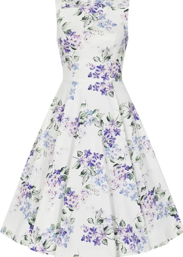 Hearts & Roses Tasha Floral 50's Swing Dress White Blue