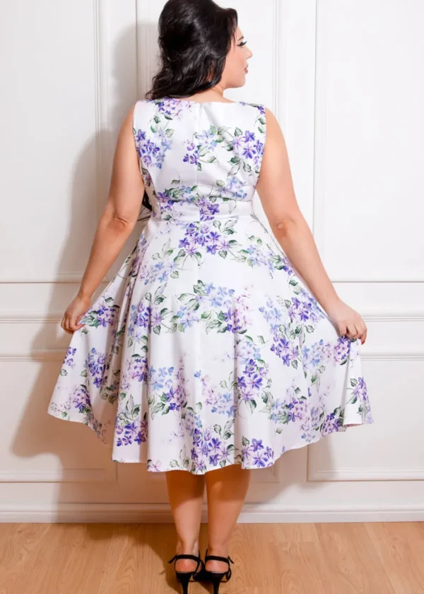 Hearts & Roses Tasha Floral 50's Swing Dress White Blue