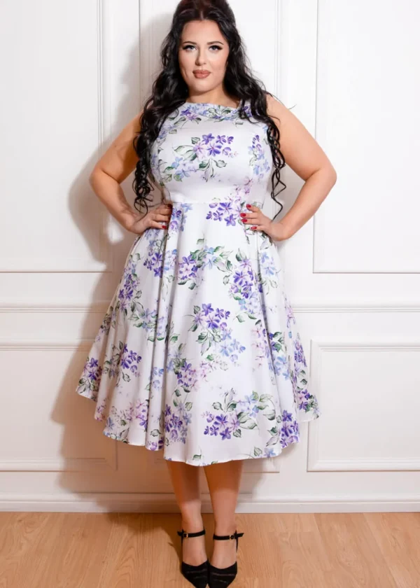 Hearts & Roses Tasha Floral 50's Swing Dress White Blue
