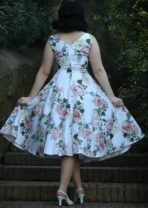 Hearts & Roses Vera Floral 50's Swing Dress White