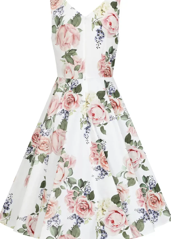 Hearts & Roses Vera Floral 50's Swing Dress White