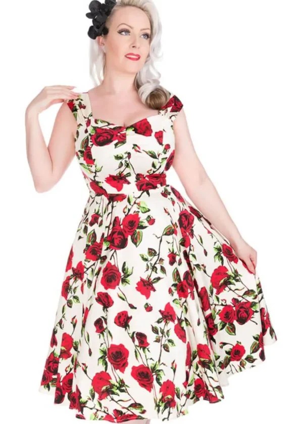 Hearts & Roses With Love 50's Swing Dress Ivory