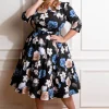 Hearts & Roses Zoe Floral 50's Swing Dress Black