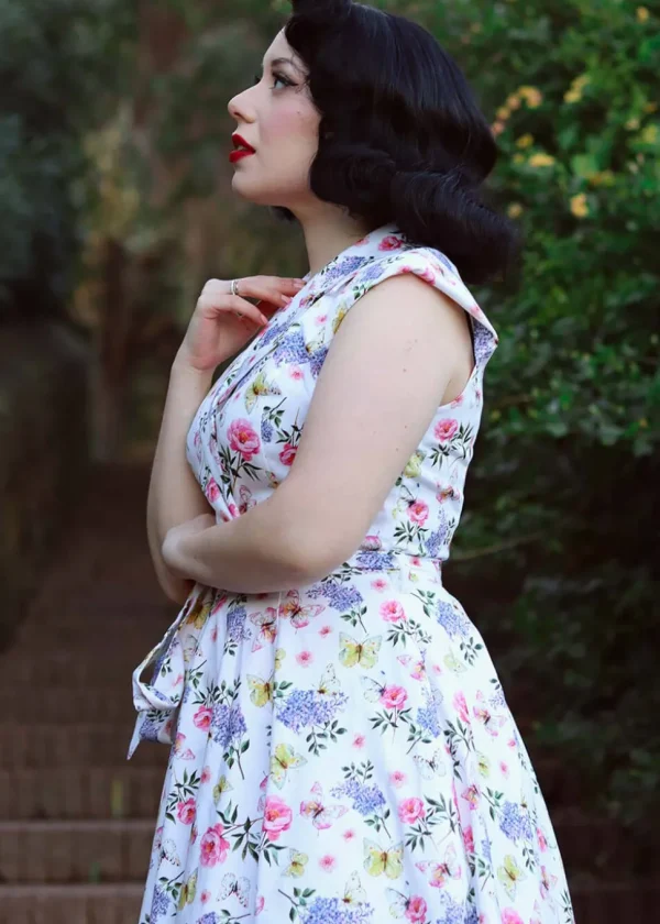 Hearts & Roses Zoey Floral Butterfly 50's Swing Dress White