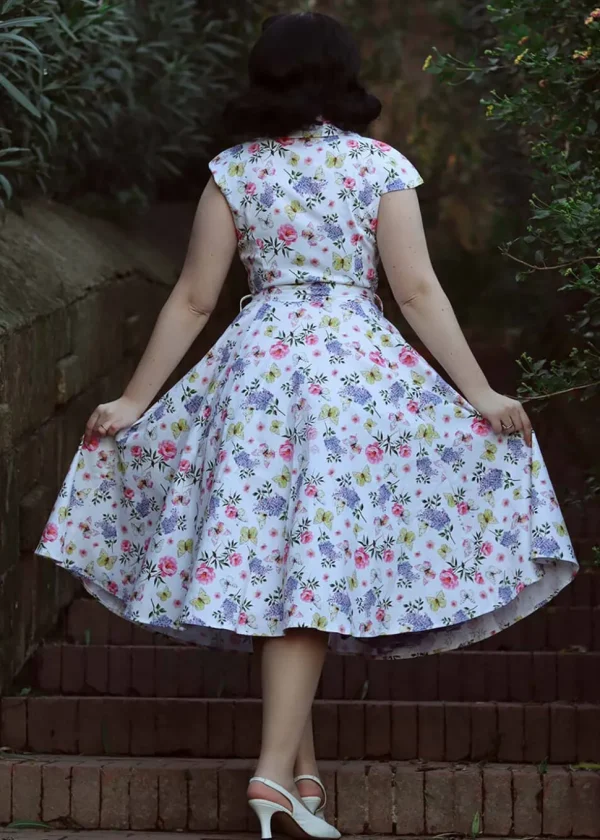 Hearts & Roses Zoey Floral Butterfly 50's Swing Dress White