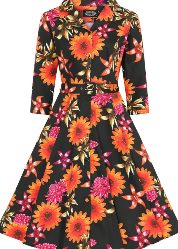 Hearts & Roses Eden Floral 50's Swing Dress Black