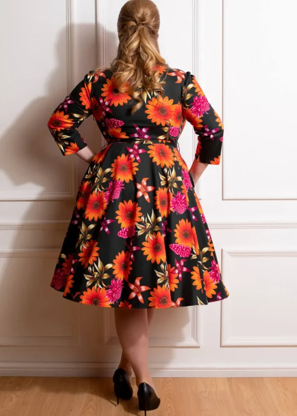 Hearts & Roses Eden Floral 50's Swing Dress Black