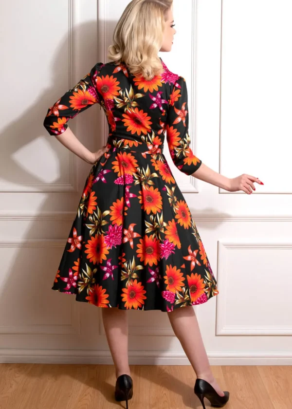 Hearts & Roses Eden Floral 50's Swing Dress Black