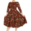 Hearts & Roses Francis Floral 50's Swing Dress Burgundy