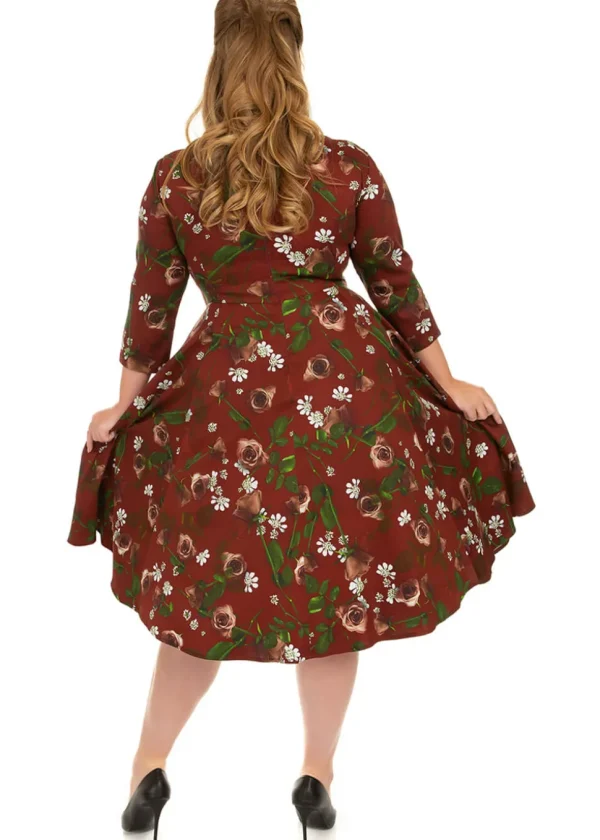 Hearts & Roses Francis Floral 50's Swing Dress Burgundy