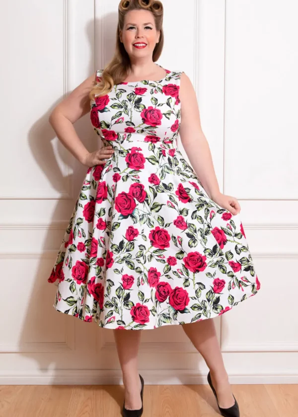 Hearts & Roses Hazel Floral 50's Swing Dress Ivory