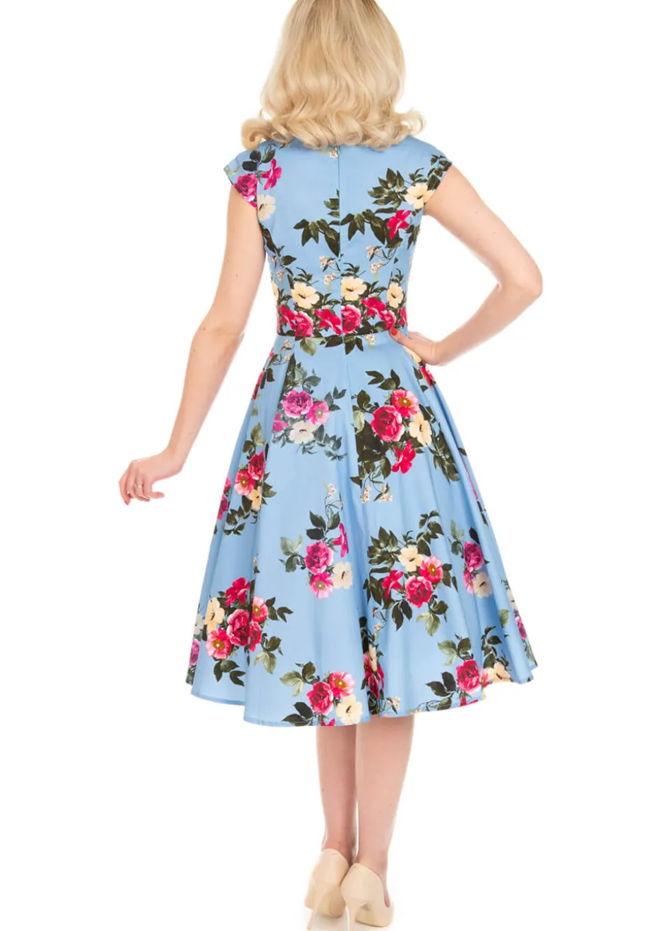 hearts_amp_roses_jolene_f_3.webp Hearts & Roses Jolene Floral 50's Swing Dress Blue