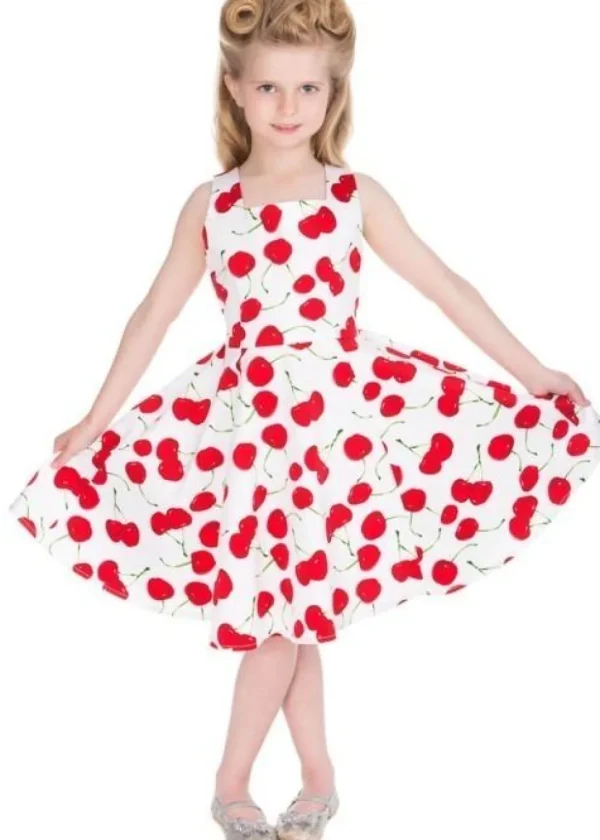 Hearts & Roses Kids Bombshell Cherry 50's Swing Dress White