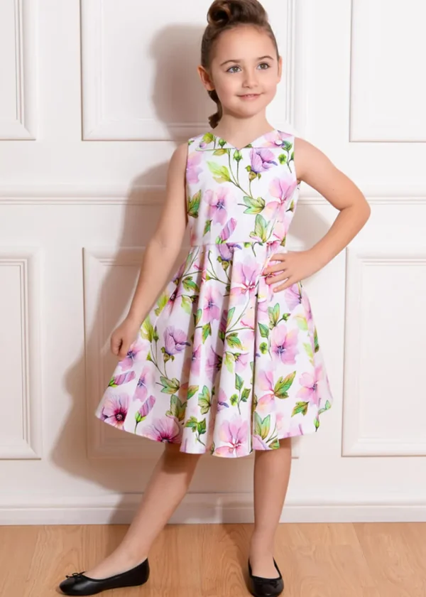 Hearts & Roses Kids Naomi Floral 50's Swing Dress White
