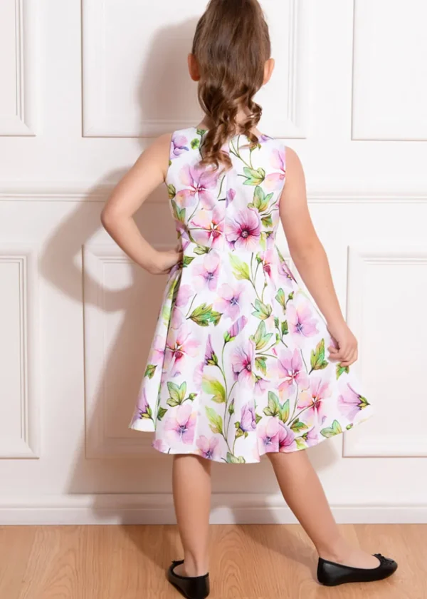 Hearts & Roses Kids Naomi Floral 50's Swing Dress White