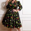 Hearts & Roses Natasha Cherry 50's Swing Dress Black