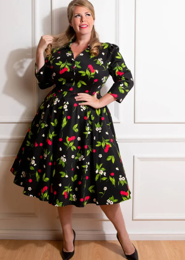 Hearts & Roses Natasha Cherry 50's Swing Dress Black