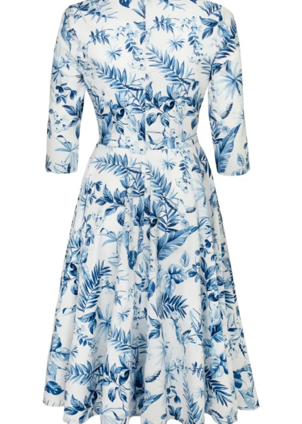 Hell Bunny Adeline Leaves 50's Swing Dress Blue