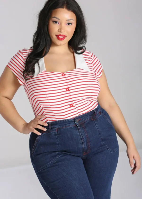 Hell Bunny Ahoy Stripe 40's Blouse Red