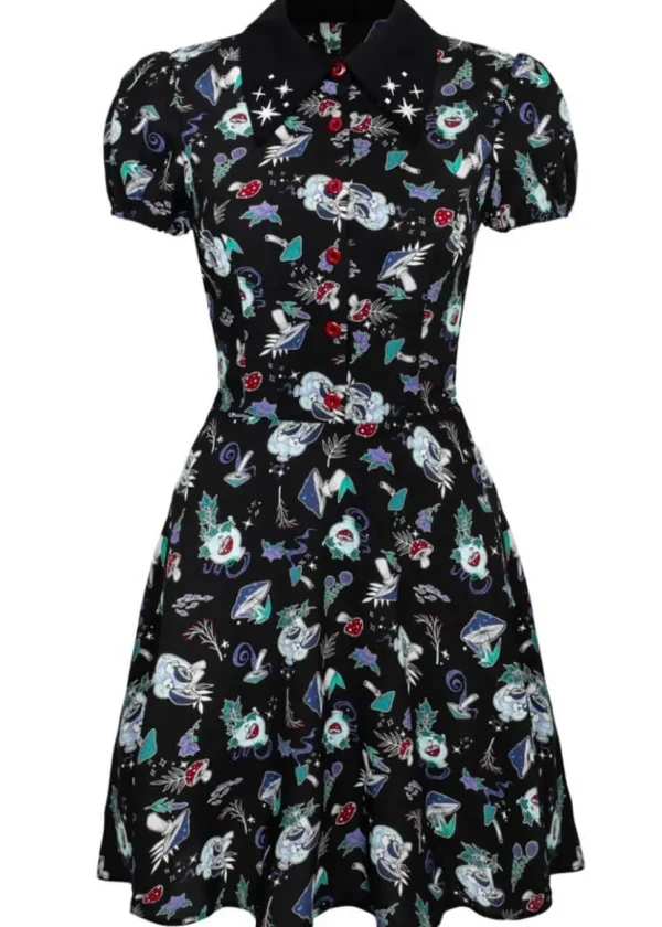 Hell Bunny Amanita Mushroom 60's Short Dress Black