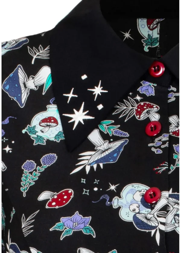 Hell Bunny Amanita Mushroom 60's Short Dress Black