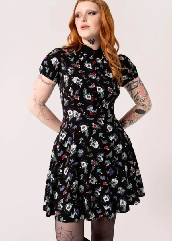 Hell Bunny Amanita Mushroom 60's Short Dress Black