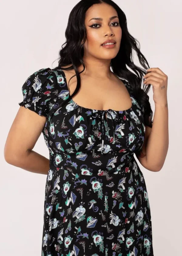 Hell Bunny Amanita Mushroom 70's Midi Dress Black