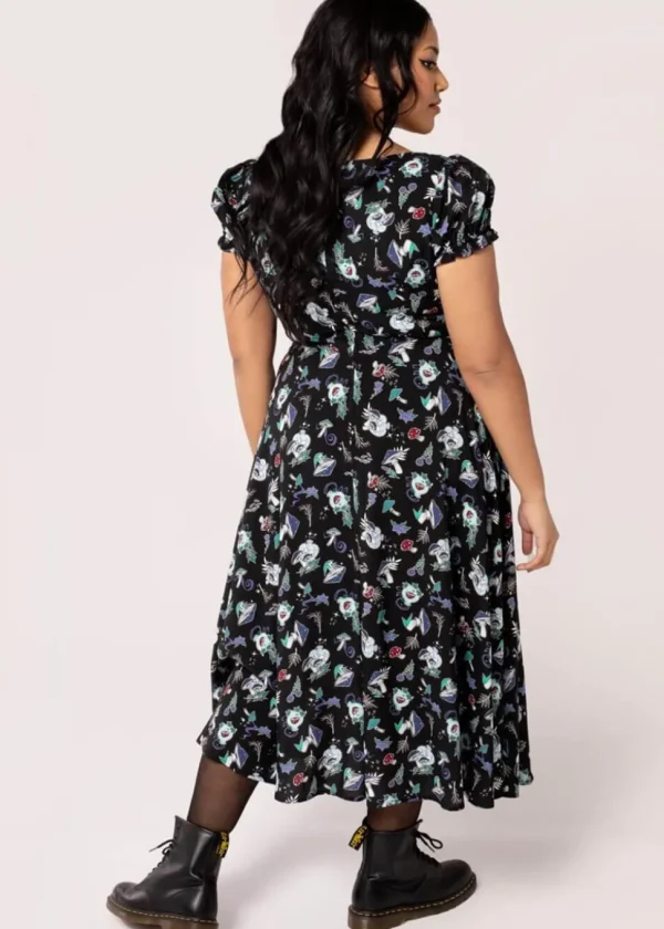 Hell Bunny Amanita Mushroom 70's Midi Dress Black