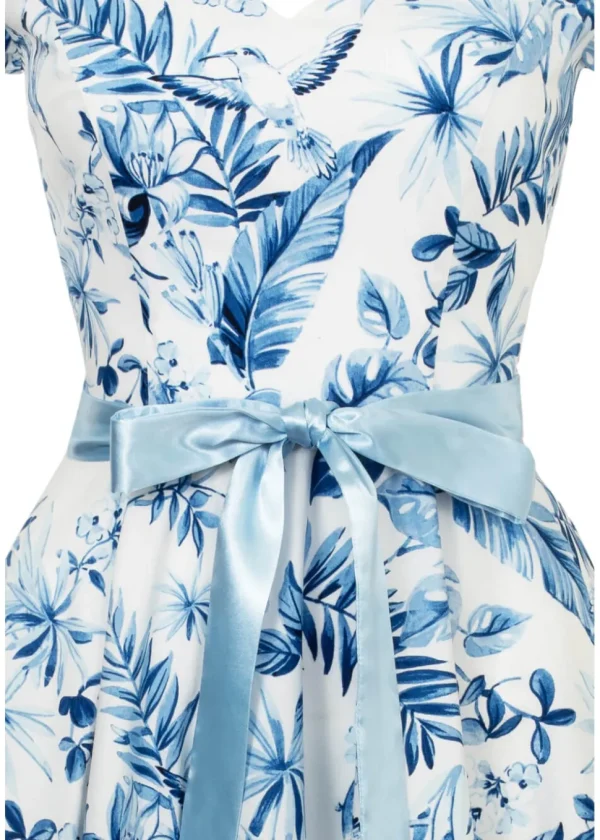 Hell Bunny Amazilia Leaves 50's Swing Dress Blue