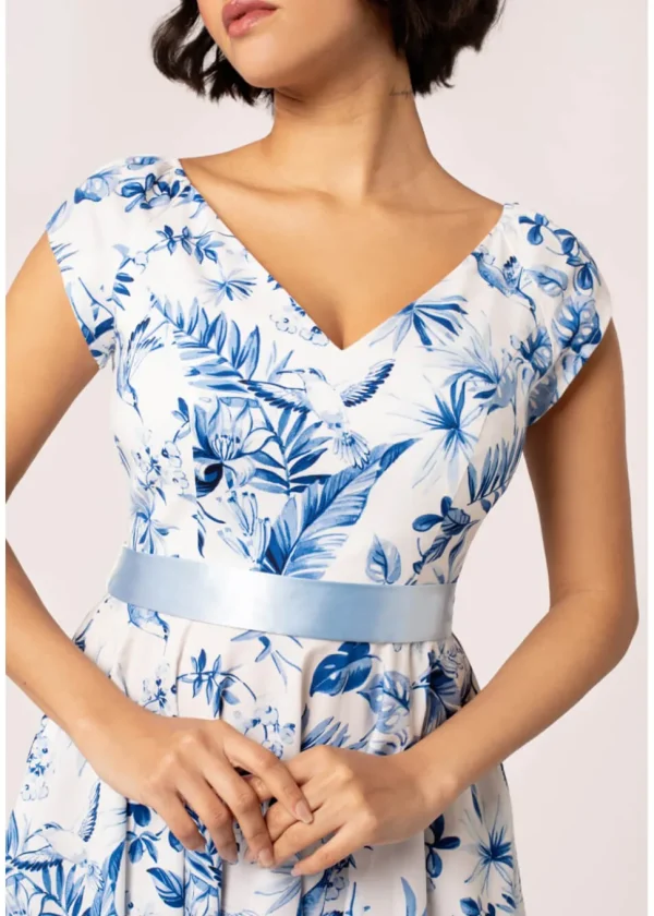 Hell Bunny Amazilia Leaves 50's Swing Dress Blue