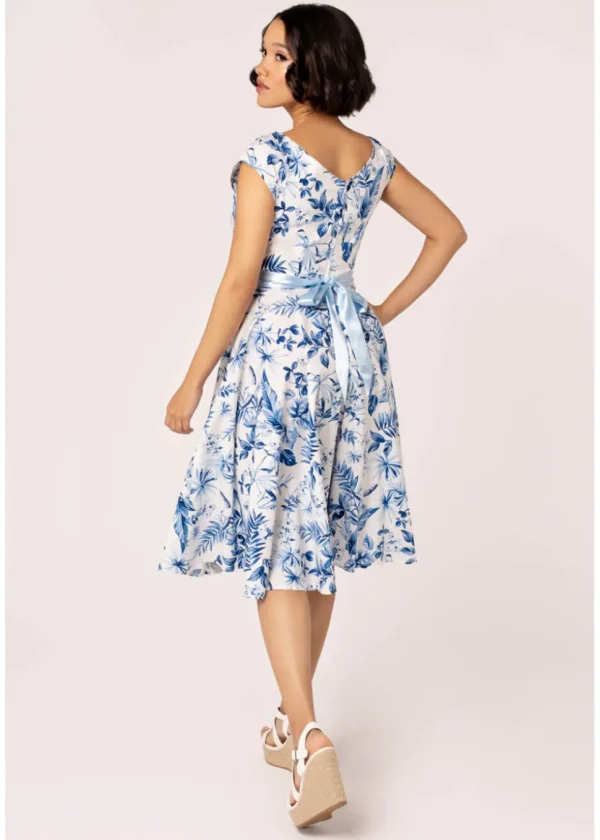 Hell Bunny Amazilia Leaves 50's Swing Dress Blue