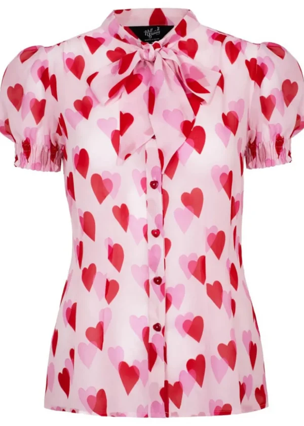 Hell Bunny Aphrodite Hearts 40's Blouse Pink